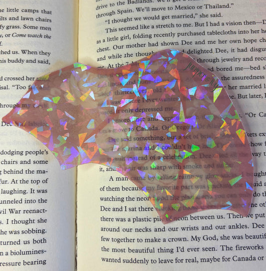 Holographic rainbow transparent pink floral batwing bookmark