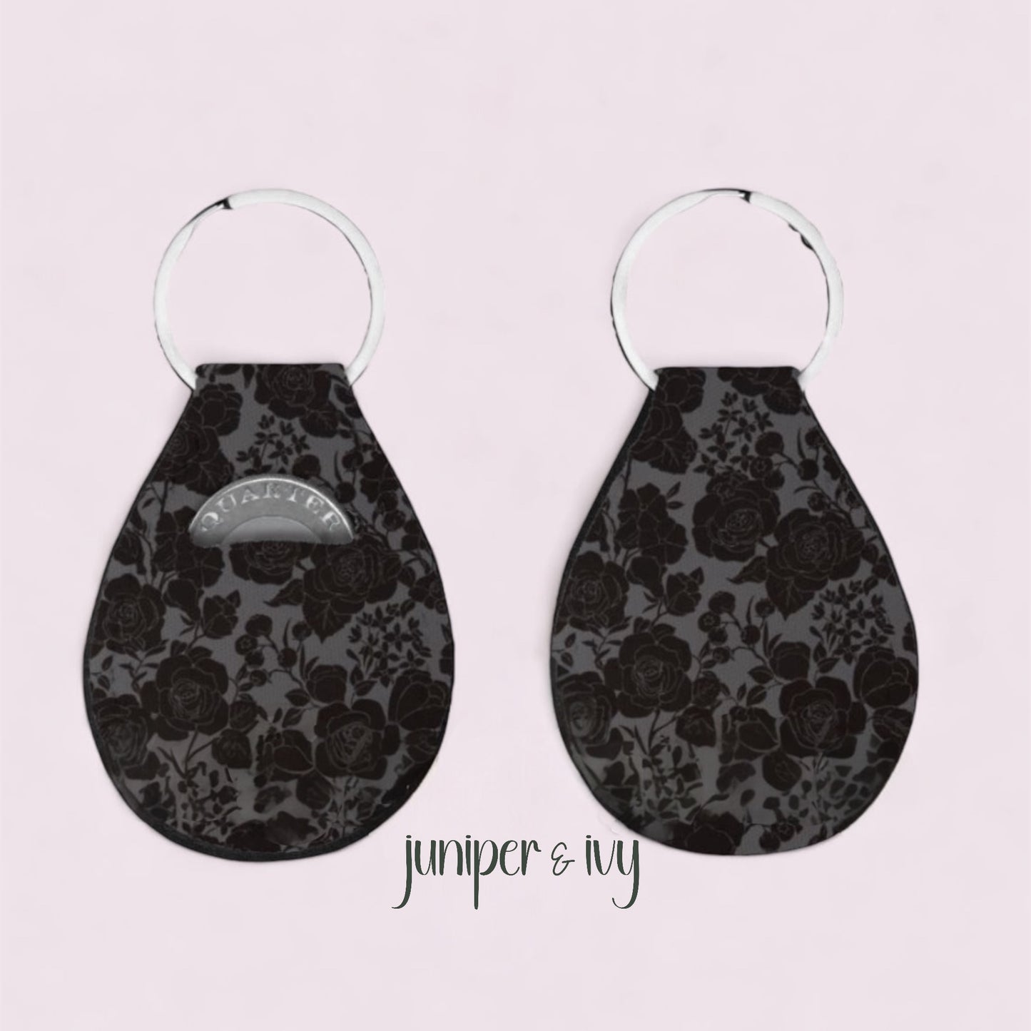 Black floral coin holder keychain