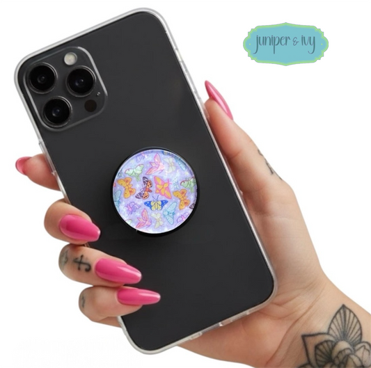 Pastel moth glass dome phone grip