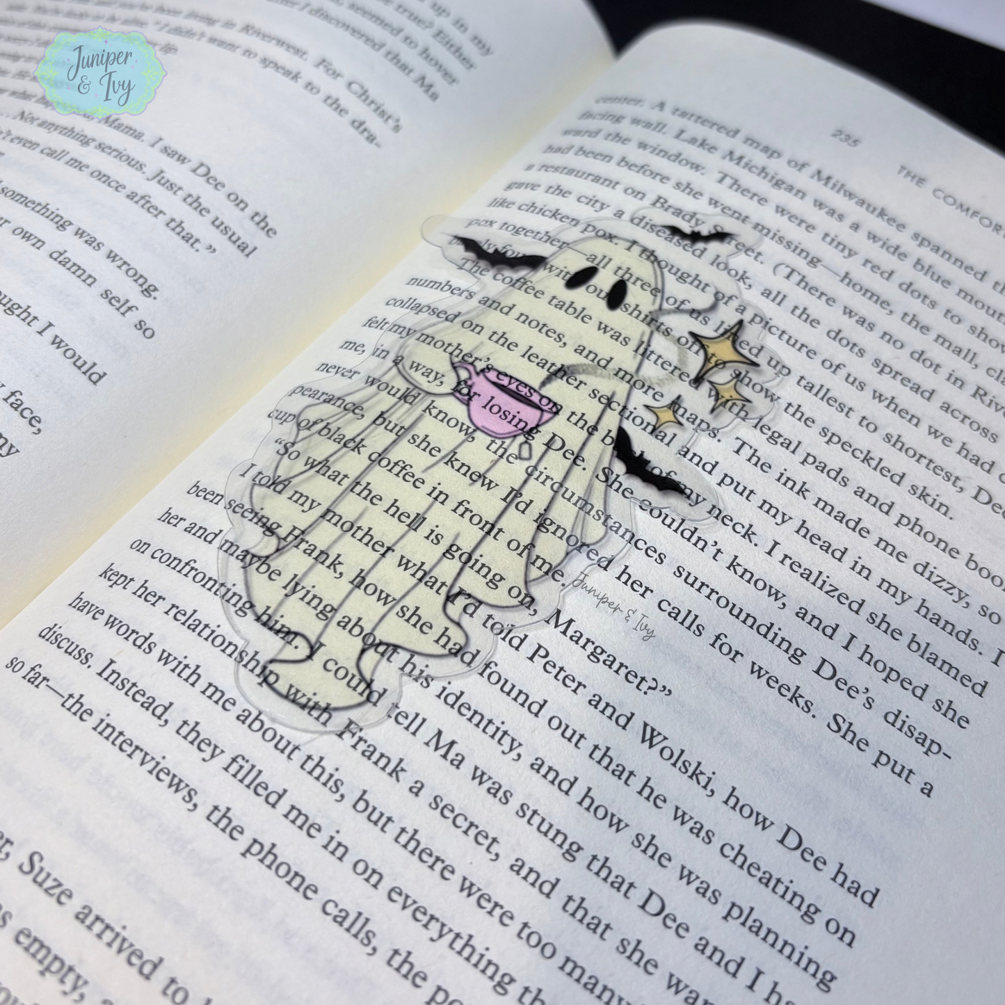 Tea cup ghost transparent bookmark