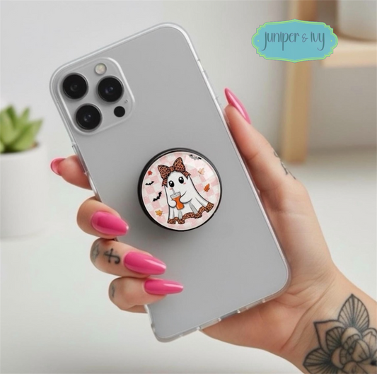 Iced coffee ghostie glass dome phone grip