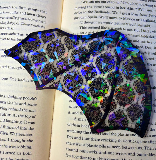 Holographic rainbow transparent damask batwing bookmark
