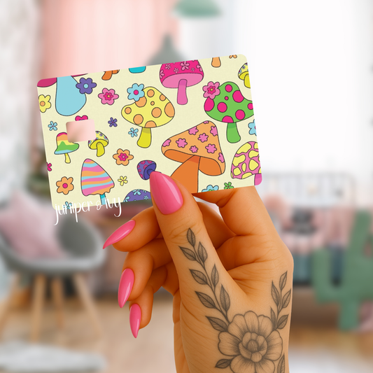 Retro mushroom floral credit card skin