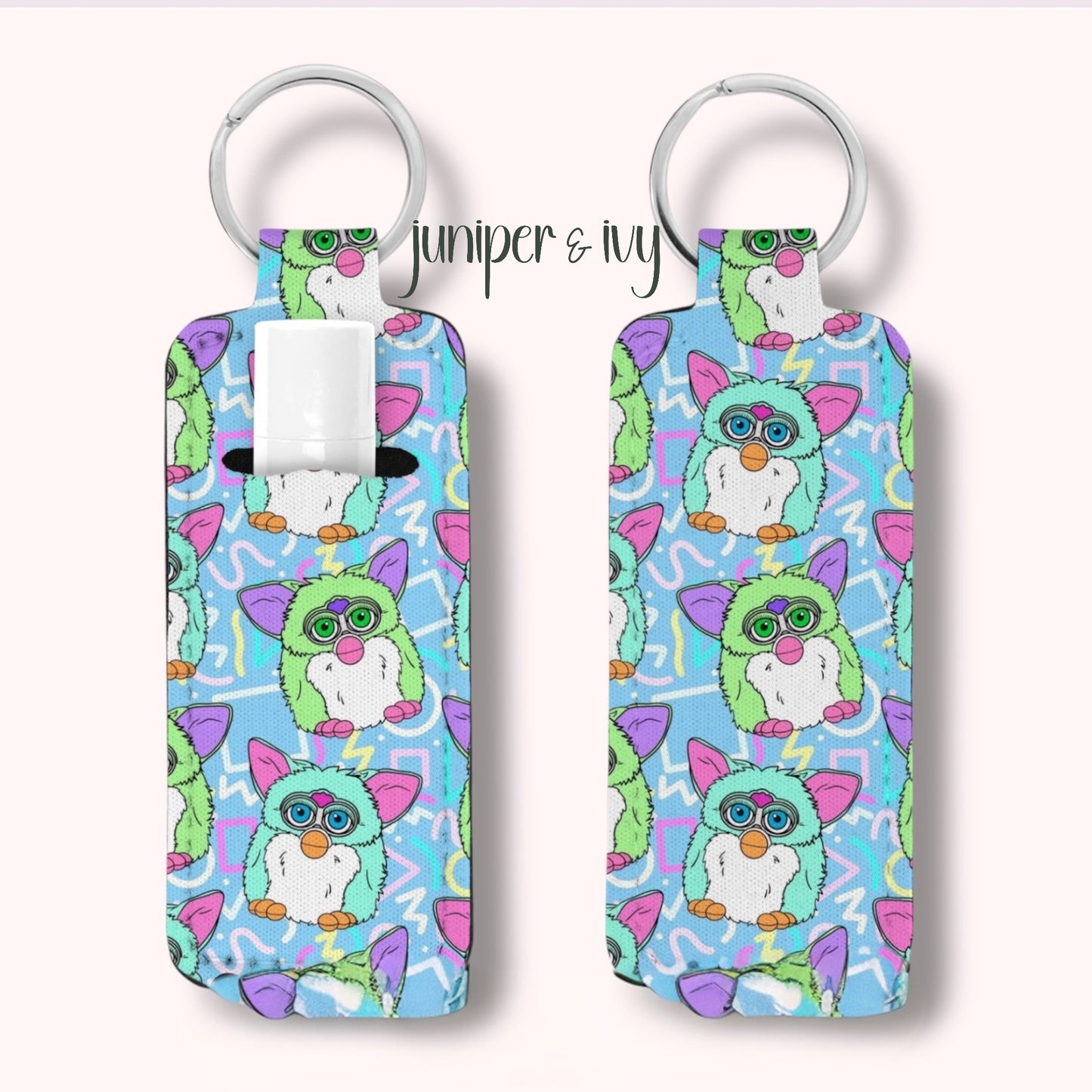 Furby lip balm holder keychain