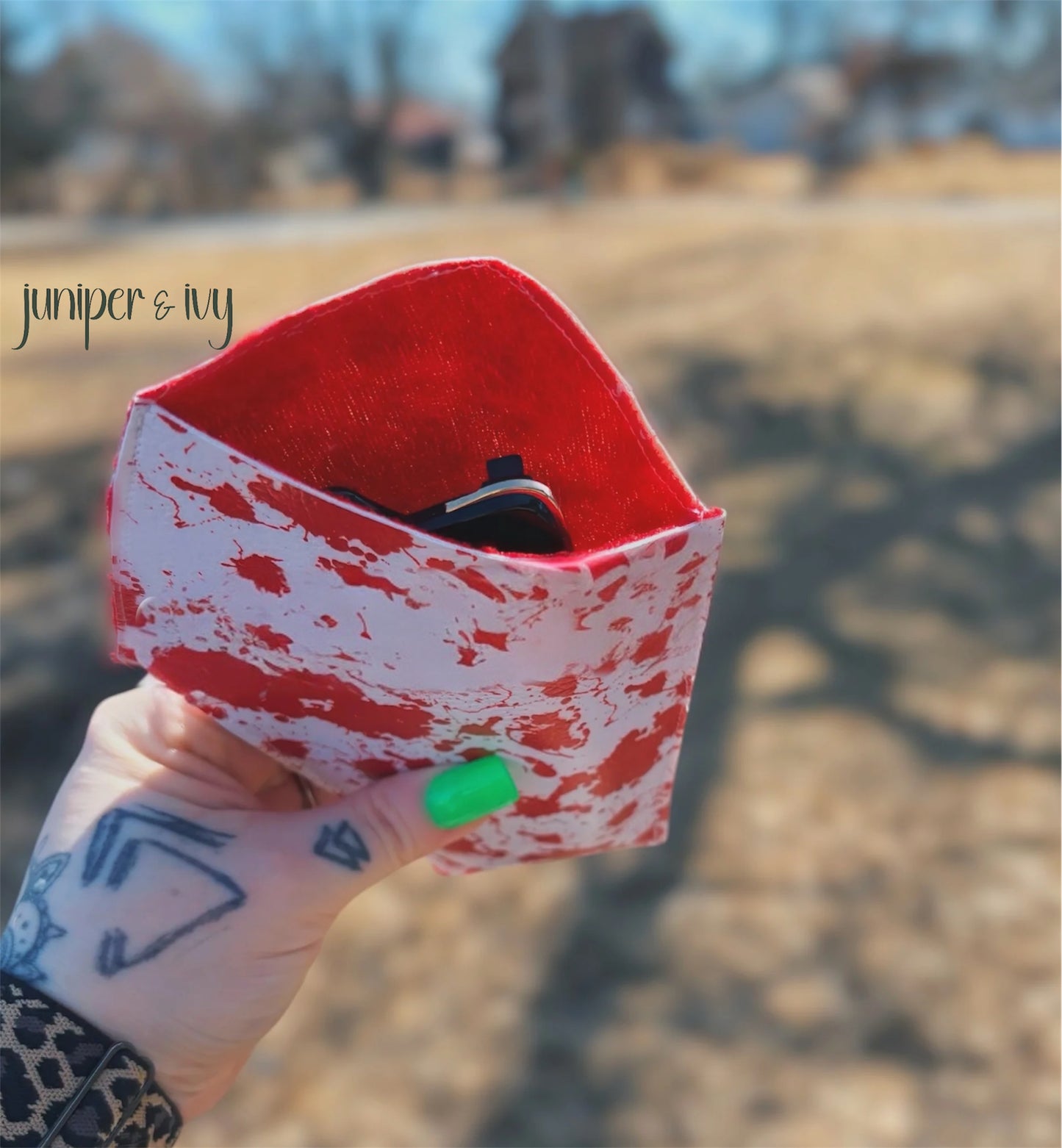 Blood splatter coffin shaped sunglasses case