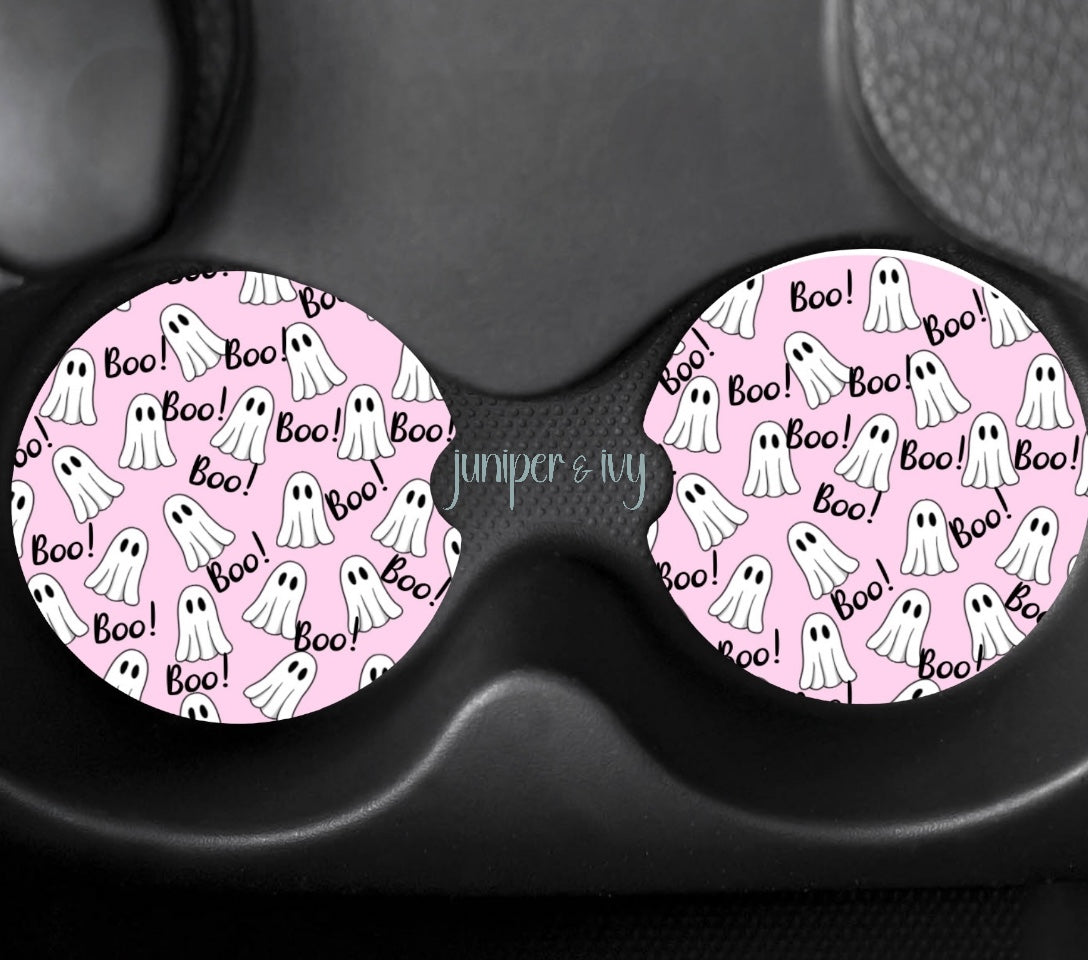 Pink ghost car coasters