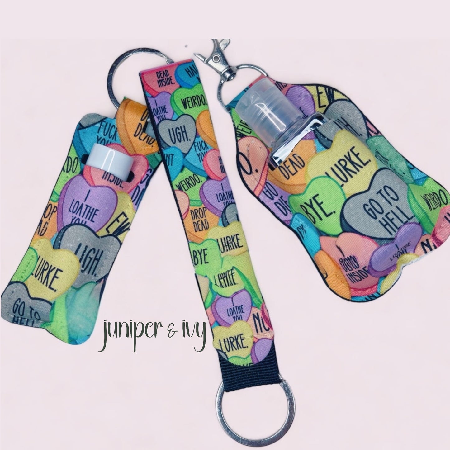 Rude conversation hearts keyfob wristlet