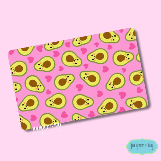 Kawaii Avocado Card Overlay | Cute Wallet Sticker | Pink Aesthetic | Avocado Pattern | Card Size Decal