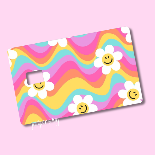 Rainbow flower smiley credit card skin