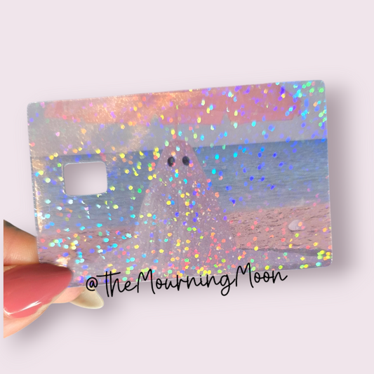 Glitter beach ghost credit card skin
