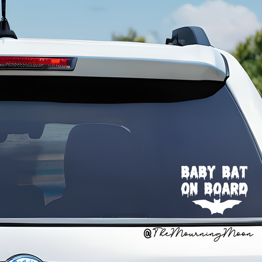 Baby Bat On Board Vinyl Decal | Spooky Baby Car Window Decal | Gothic Halloween Parent Decor