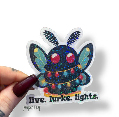 Mothman live laugh lurke glitter holographic sticker