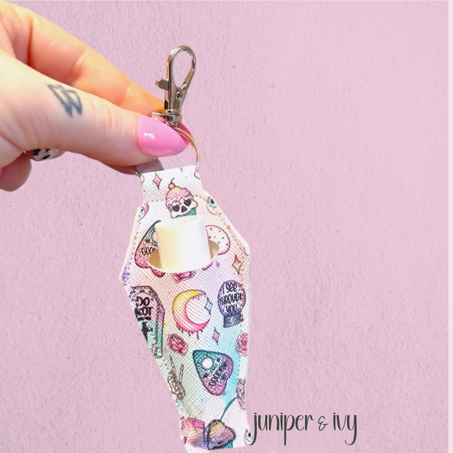 Pastel goth coffin lip balm keychain