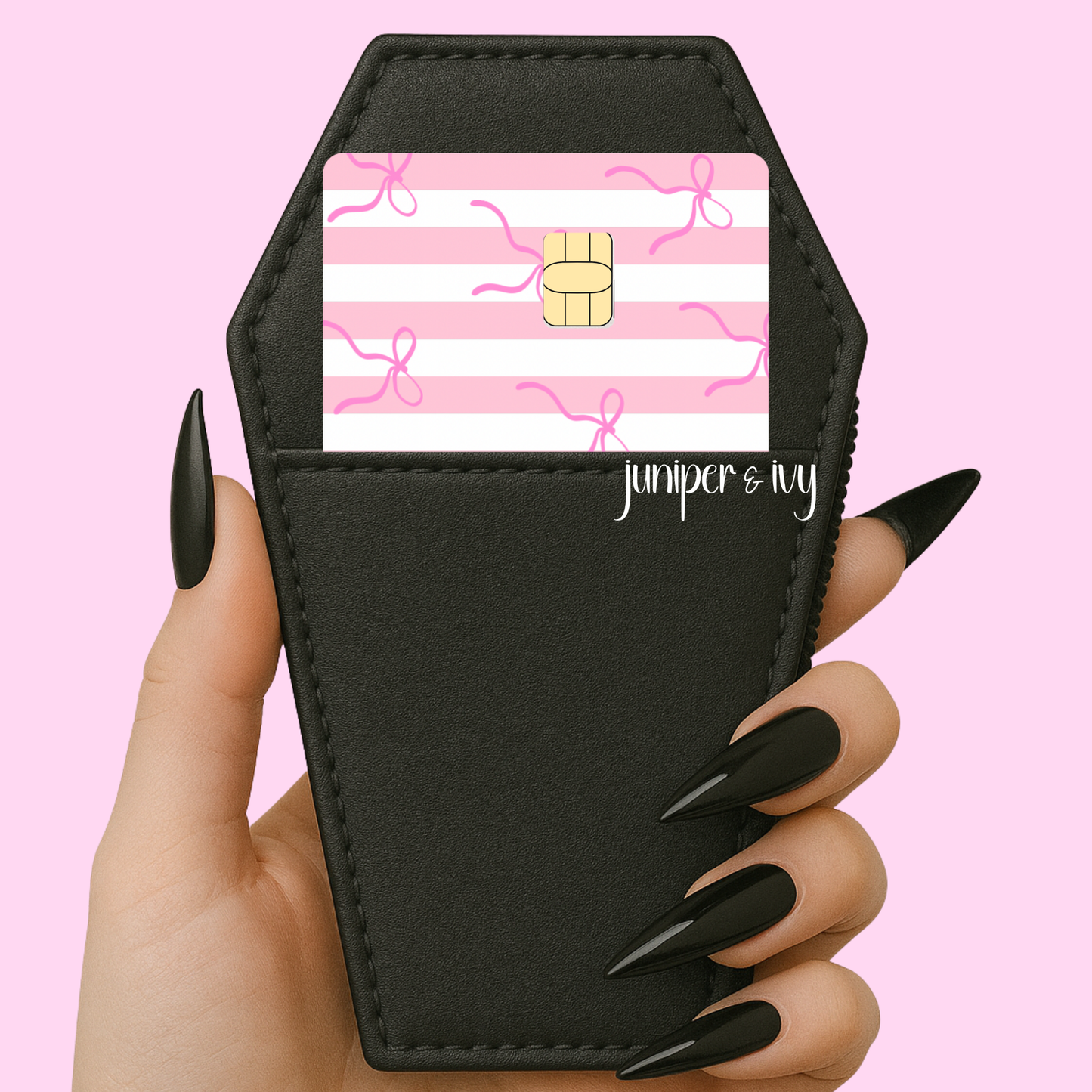 Pink bows and stripes credit card skin