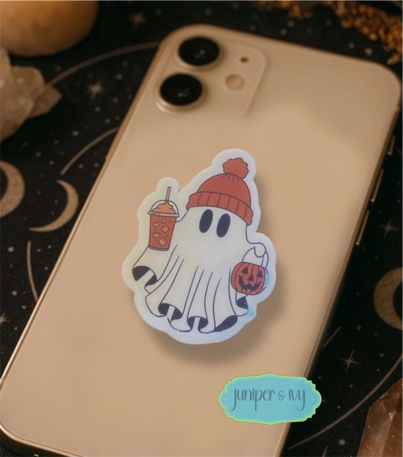 Iced coffee ghost shaped phone grip