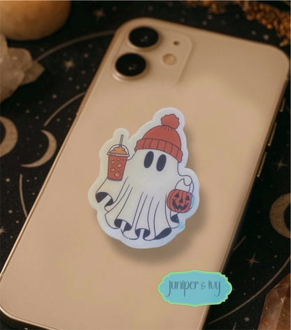 Iced coffee ghost shaped phone grip