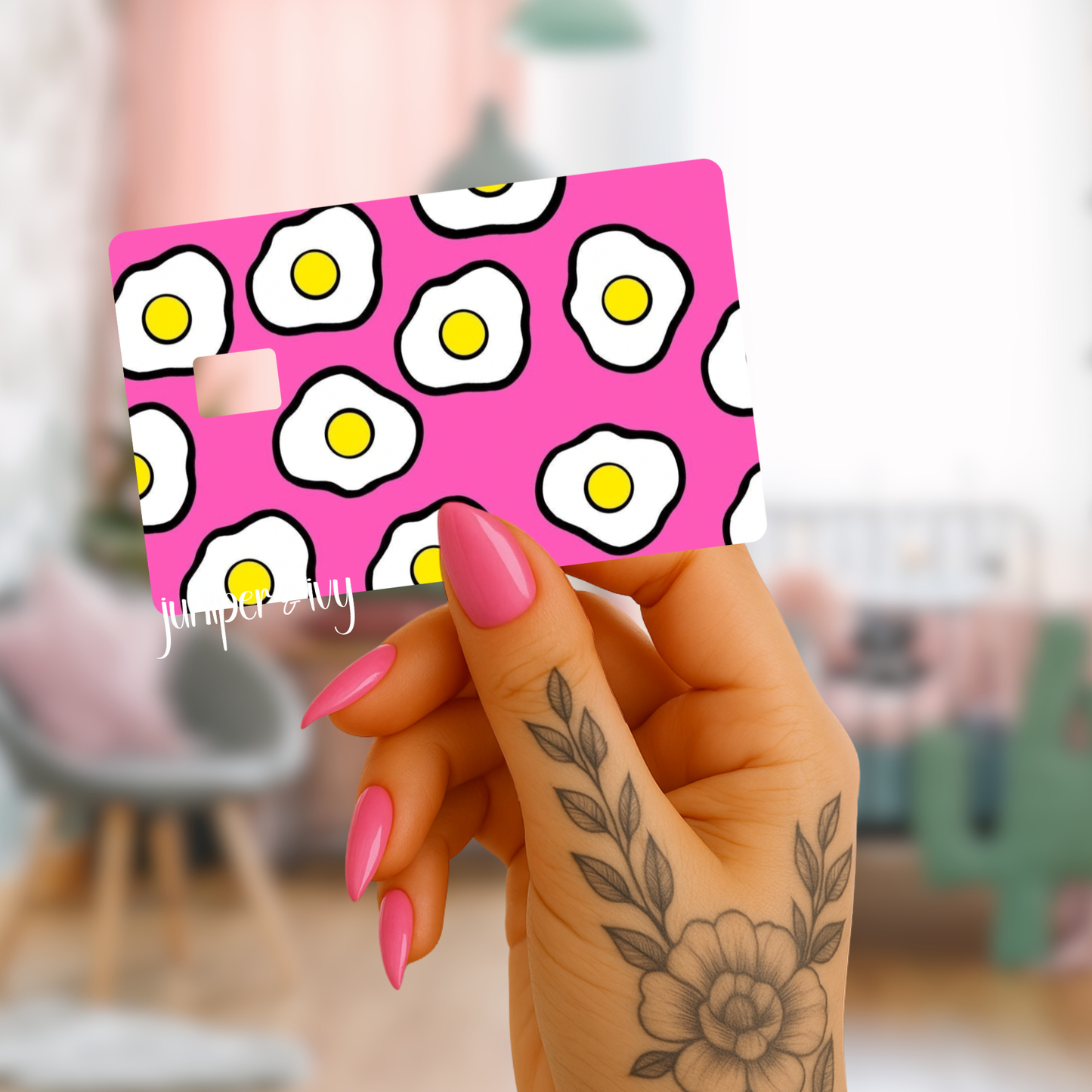 Pink fried egg credit card skin