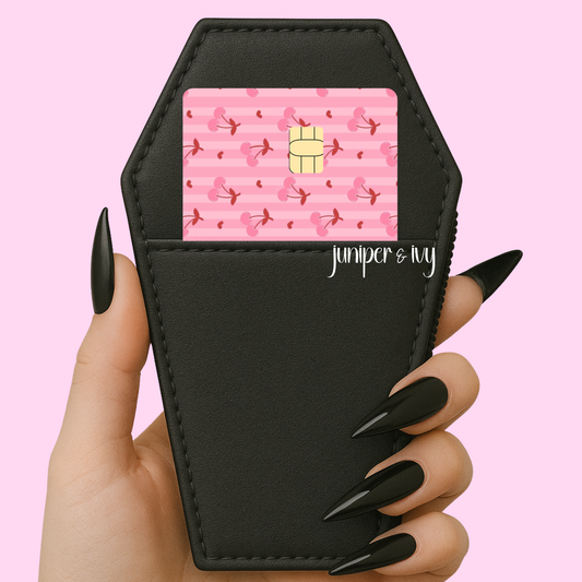 Pink striped cherry credit card skin