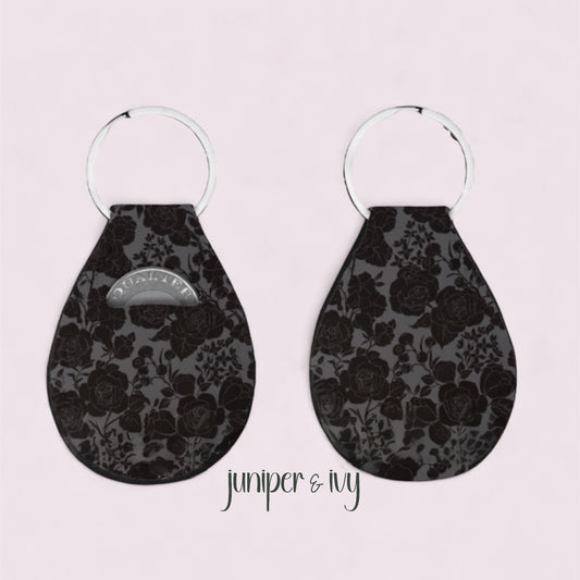 Black floral coin holder keychain