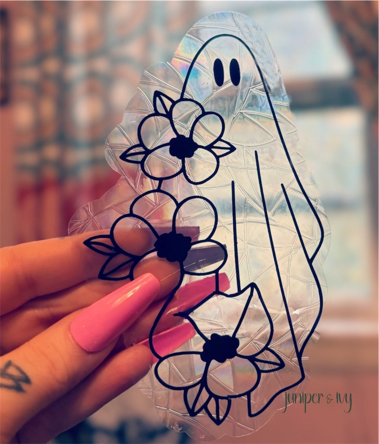 Floral ghost sun catcher window cling