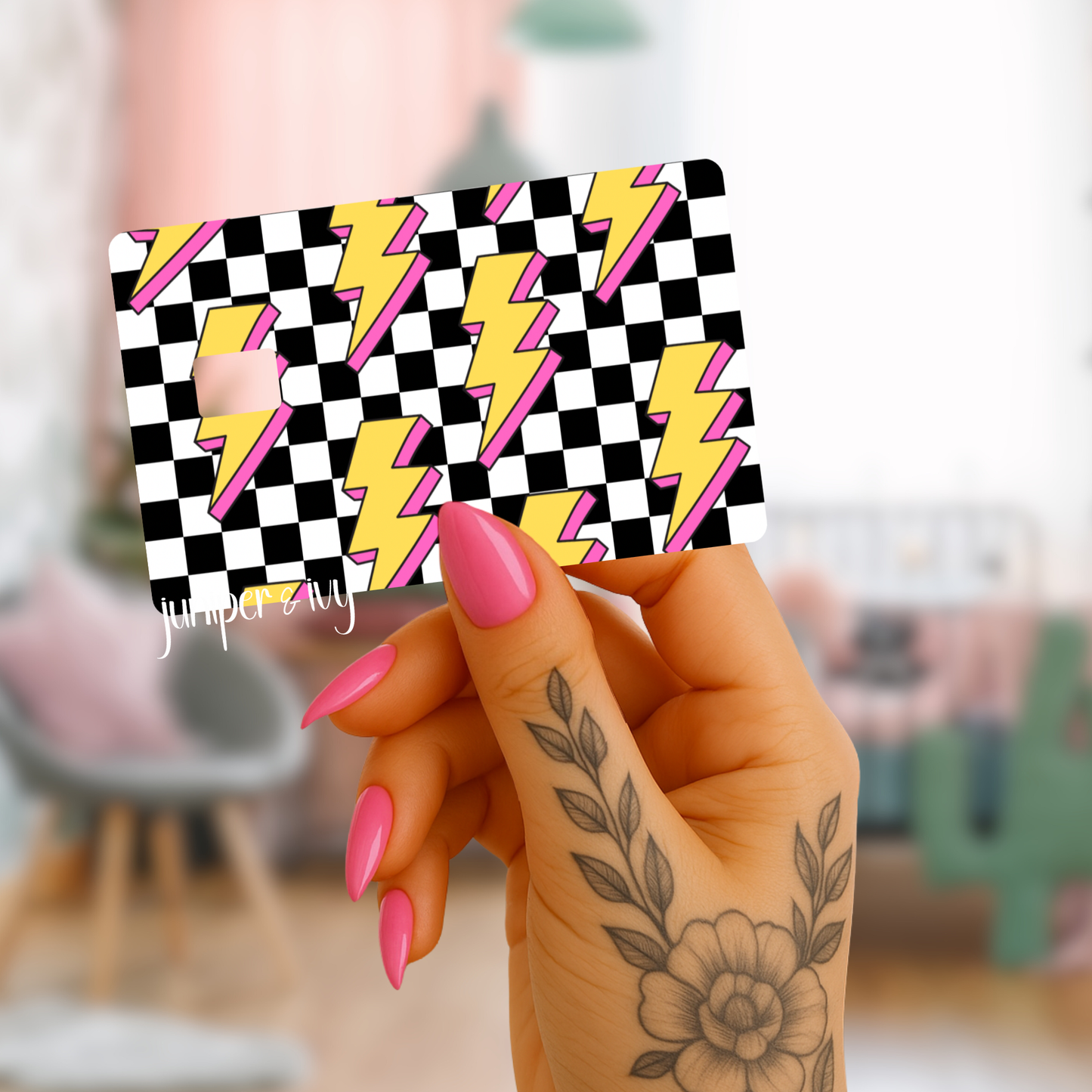 lightning bolt checkered credit card skinn