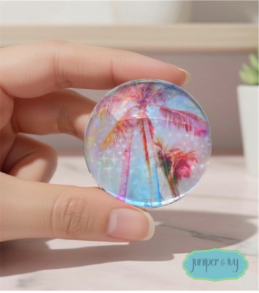 Tropical palm tree glass dome phone grip
