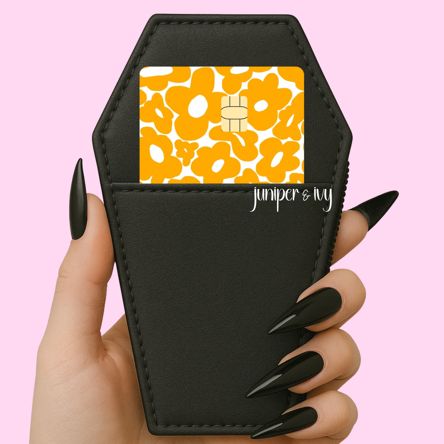Retro yellow floral credit card skin