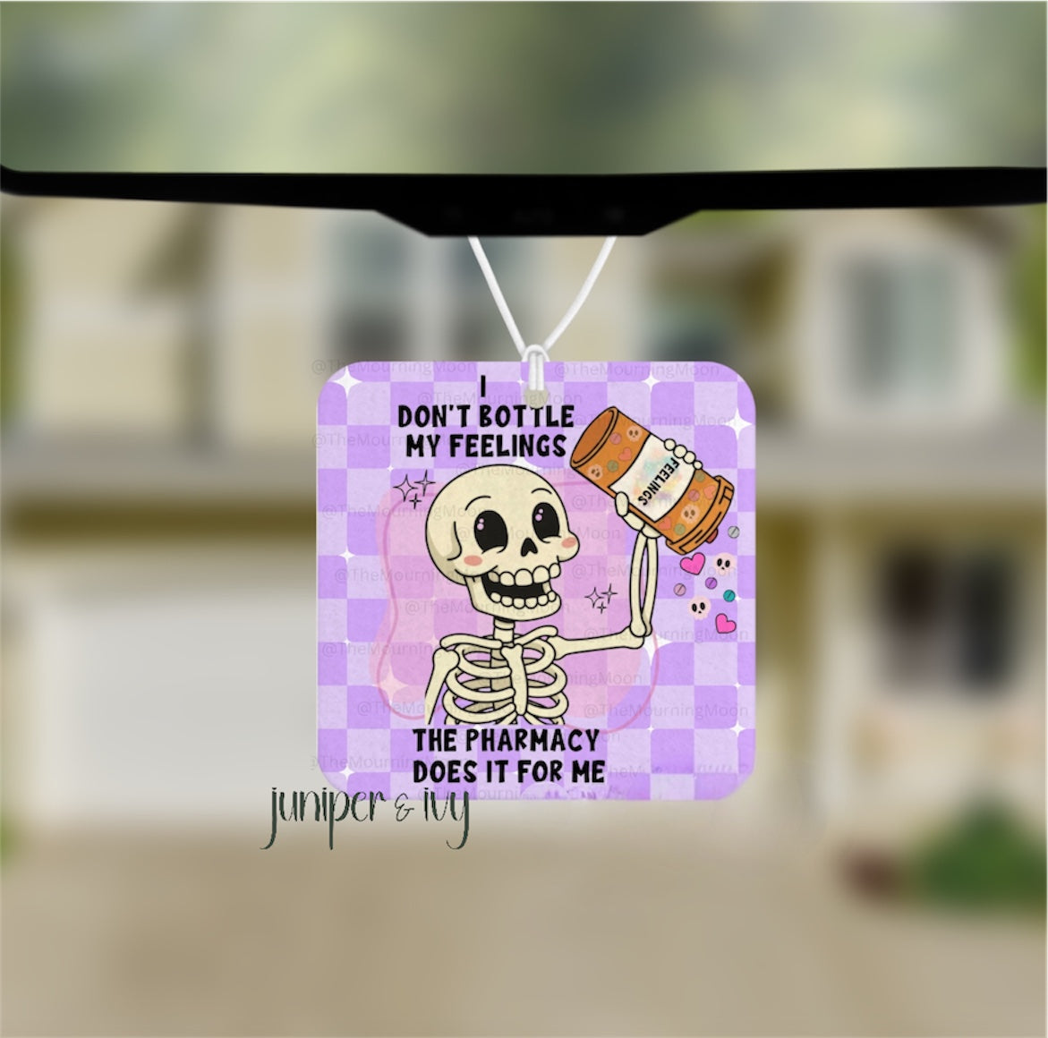I don’t bottle my feelings, the pharmacy does air freshener - car freshie - scented - skeleton - spooky - pastel goth