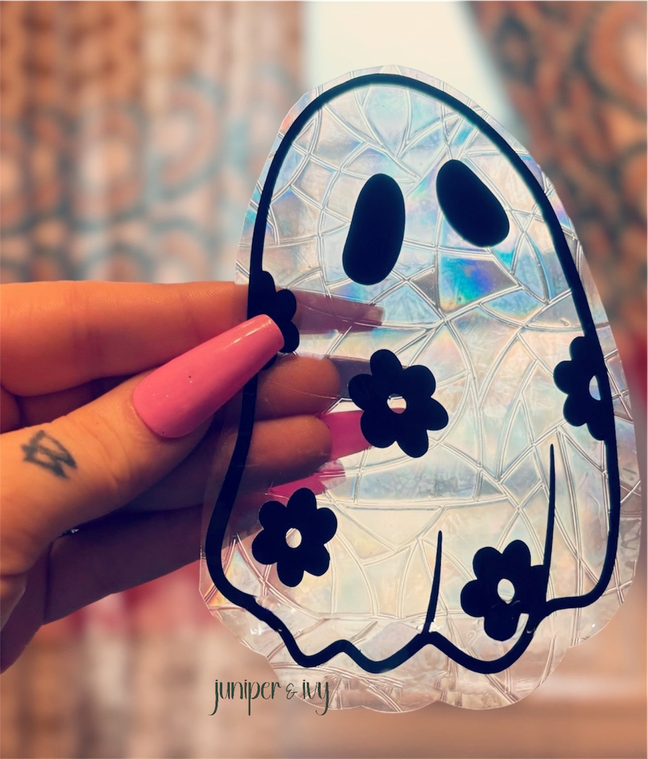 Flower ghost sun catcher window cling