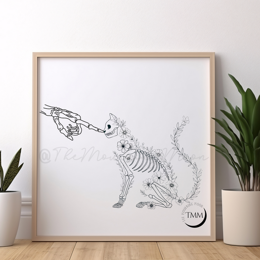 Floral skeleton cat digital print download
