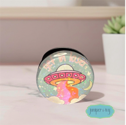 Retro get in loser UFO glass dome phone grip