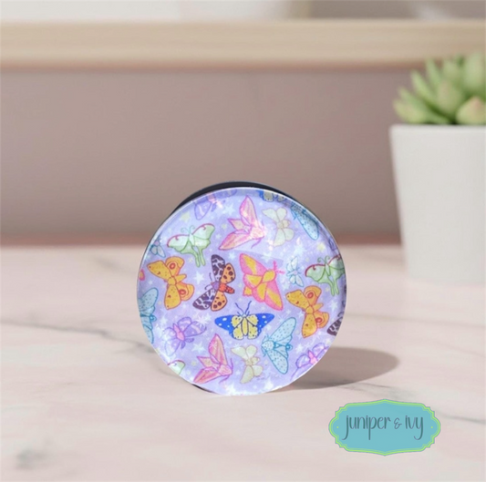 Pastel moth glass dome phone grip
