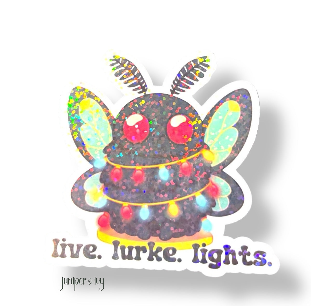 Mothman live laugh lurke glitter holographic sticker