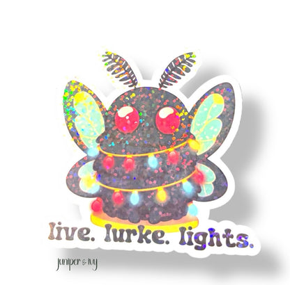 Mothman live laugh lurke glitter holographic sticker