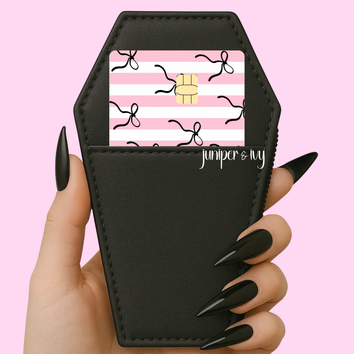 Black bows and stripes credit card skin