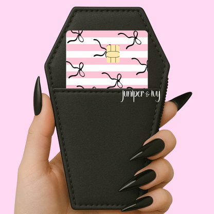 Black bows and stripes credit card skin