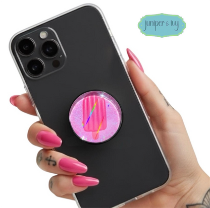 Pink popsicle floatie glass dome phone grip