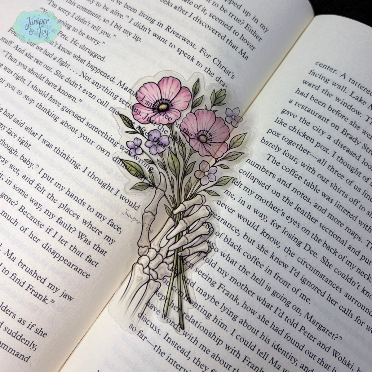 Skeleton hand bouquet transparent bookmark