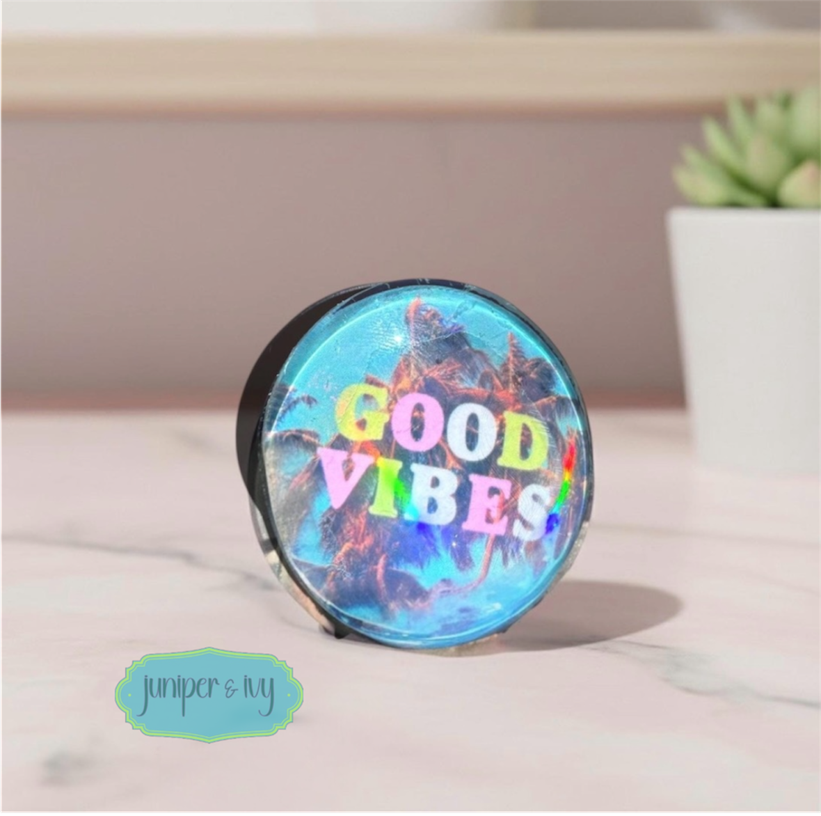 Good vibes glass dome phone grip