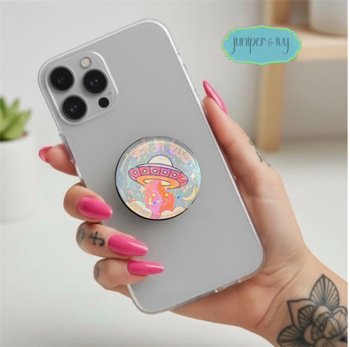 Retro get in loser UFO glass dome phone grip