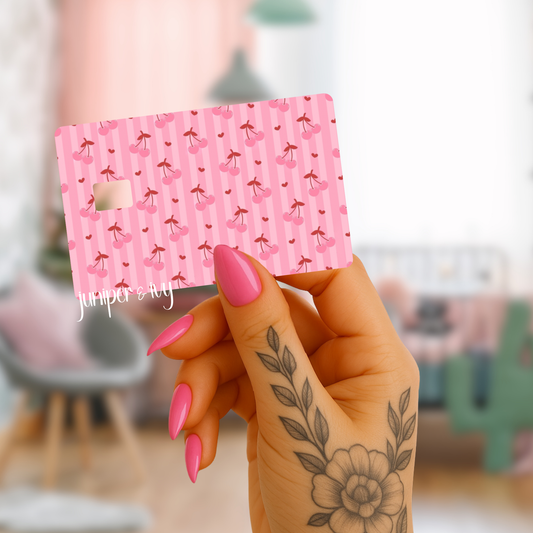 Pink striped cherry credit card skin