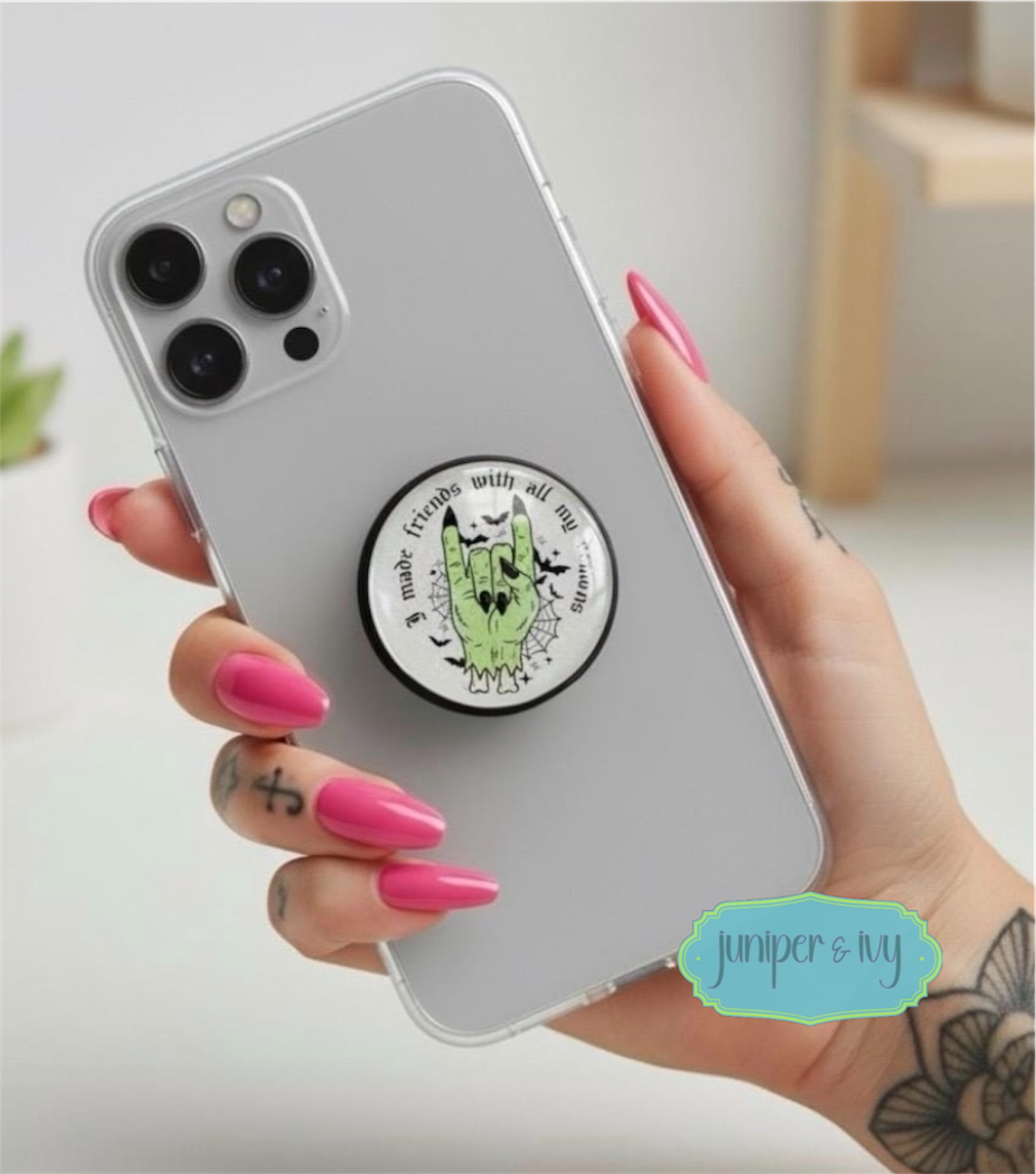 I made friends with all my demons glass dome phone grip