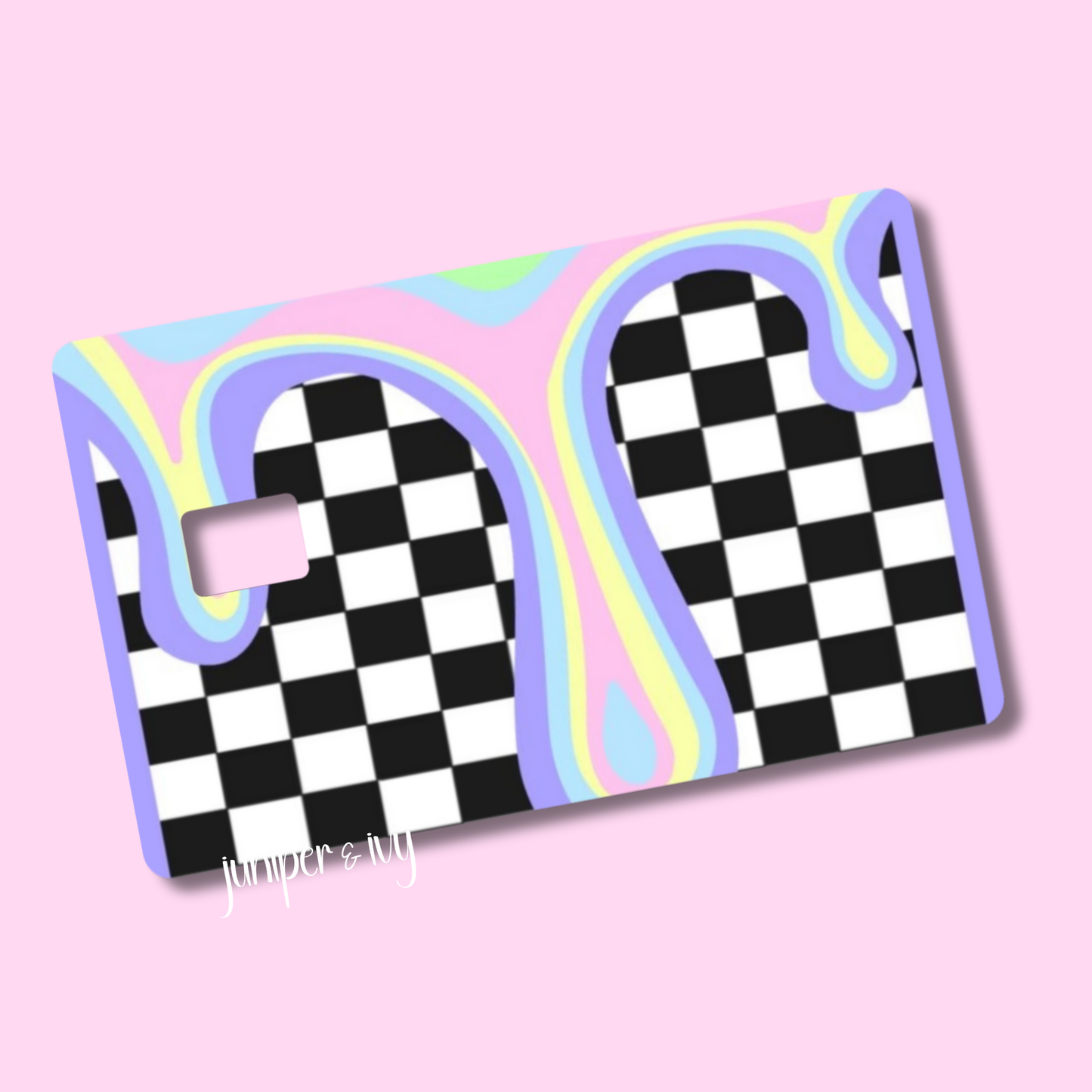 Rainbow drip checkered credit card skin