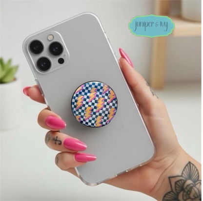 Checkered Lightning bolt retro glass dome phone grip