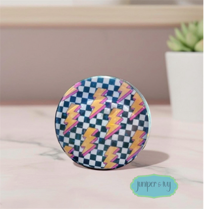 Checkered Lightning bolt retro glass dome phone grip