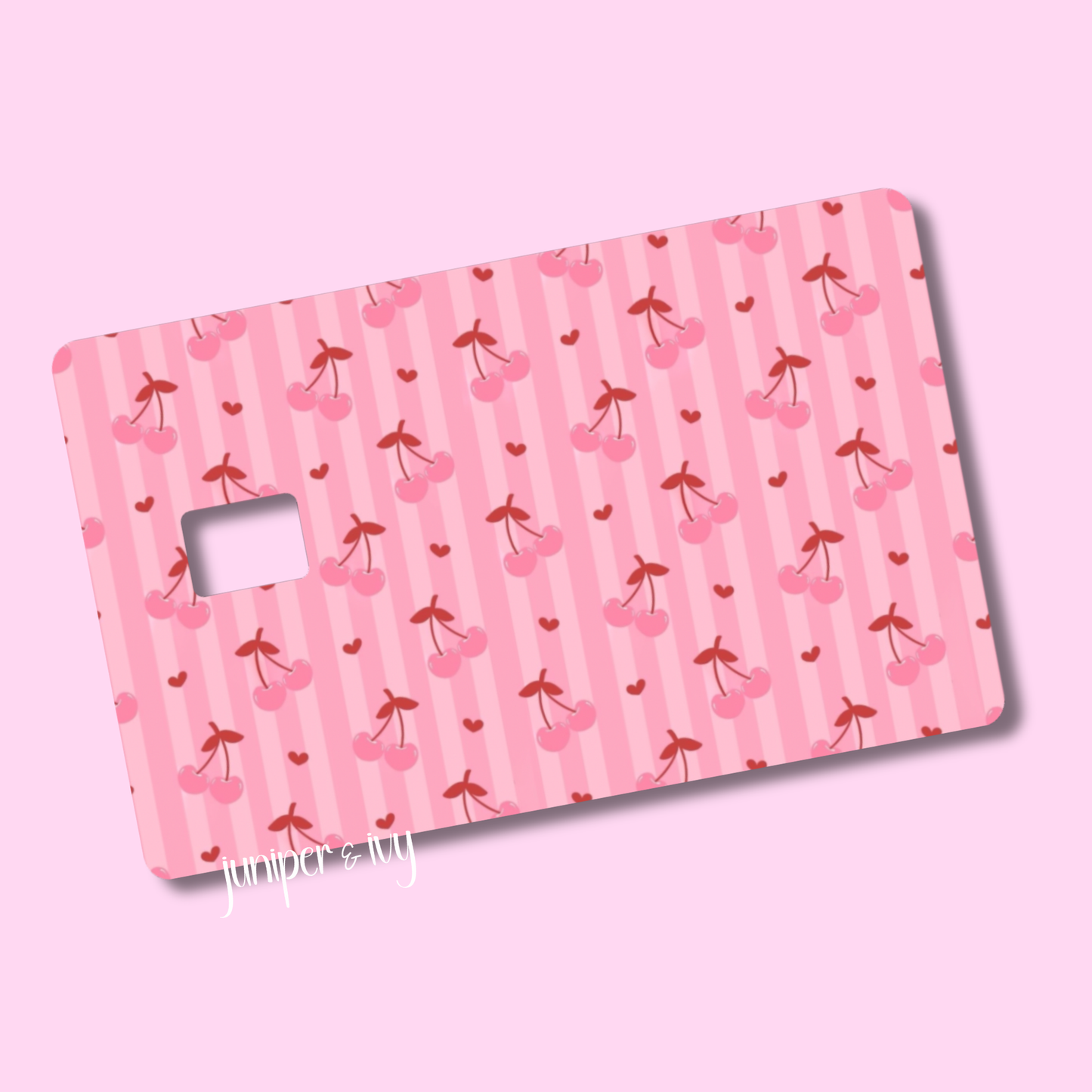 Pink striped cherry credit card skin