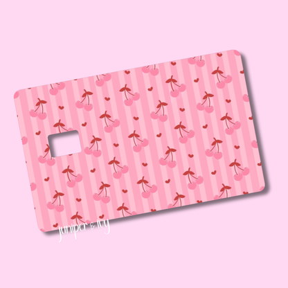 Pink striped cherry credit card skin