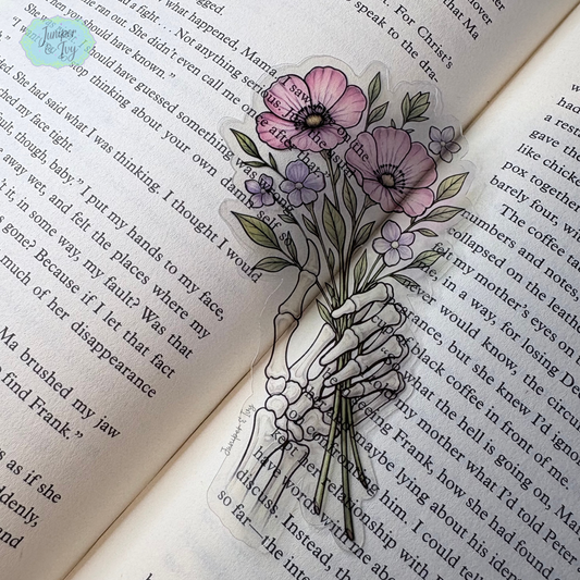 Skeleton hand bouquet transparent bookmark