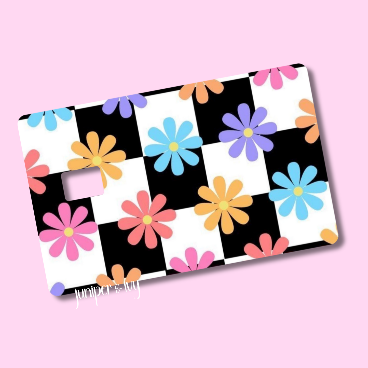 Retro checkered floral credit card skin