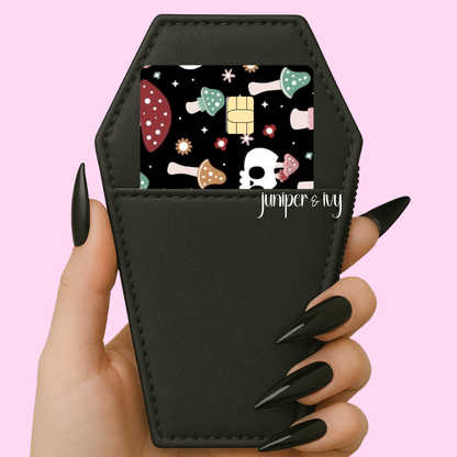 Mushrooms and skulls credit card skin